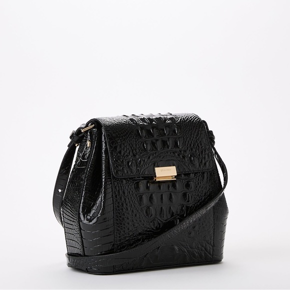 Brahmin Margo Black Crossbody Bag with signature croc-embossed leather - Picture 1 of 5